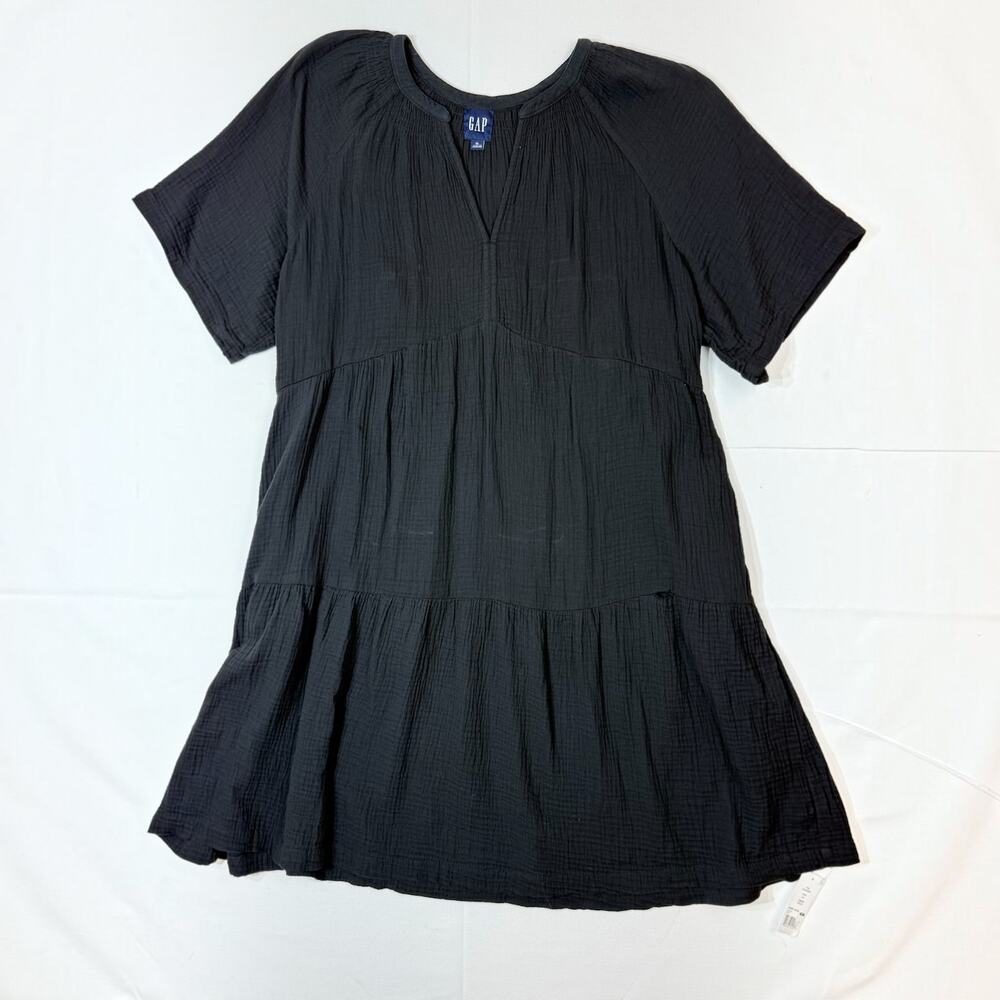 GAP Women’s XL Black Short Sleeve Tiered V‑Neck Dress – Read Description